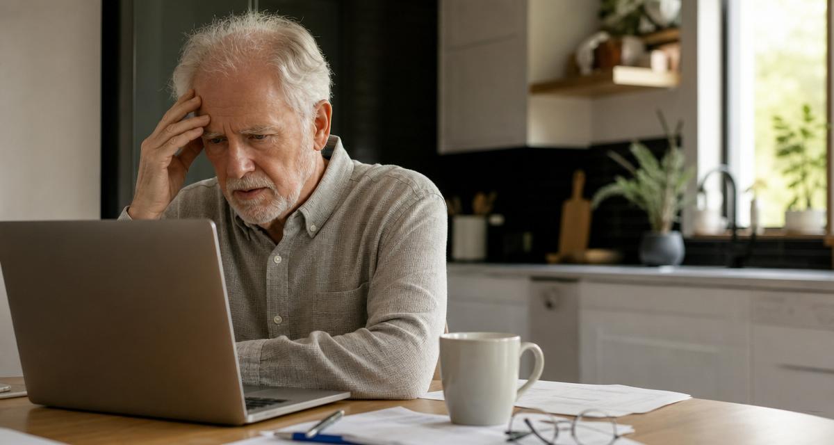 Norton LifeLock Scam Email in 2026: How to Spot the Fake Renewal Invoice Norton LifeLock scam email — worried senior man at a kitchen table reading a fake antivirus renewal invoice on a laptop